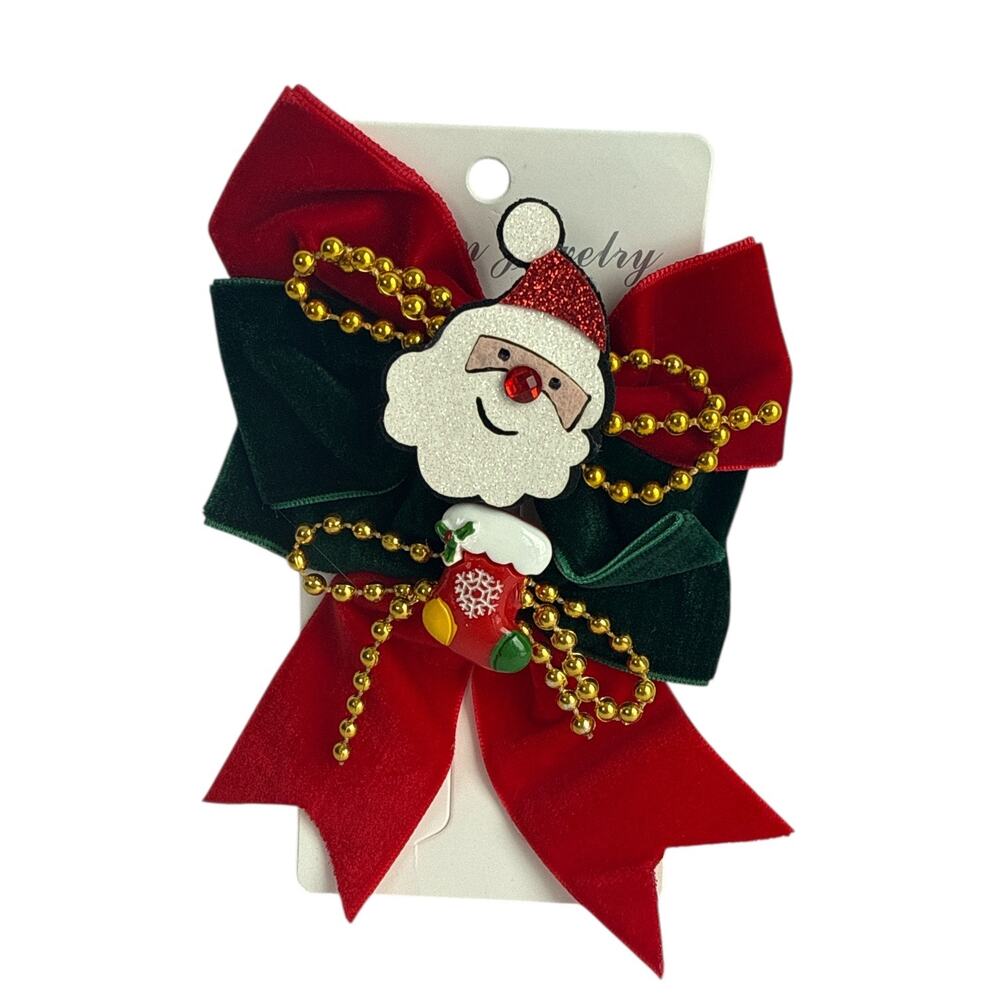 Christmas Santa Hair Bow Clip Set Red & Green Holiday Hair Accessory NWT